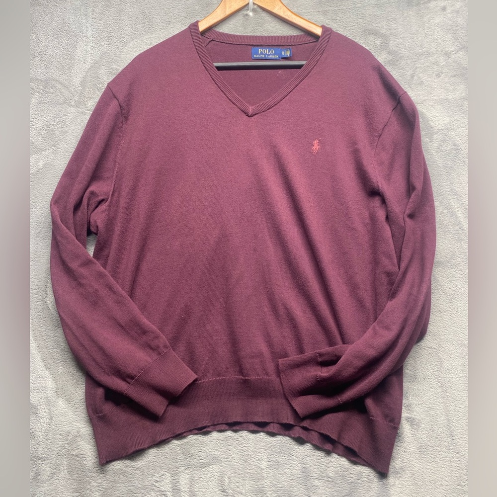 Polo Ralph Lauren Mens XL Sweater  V-Neck Pullover Maroon Long Sleeve